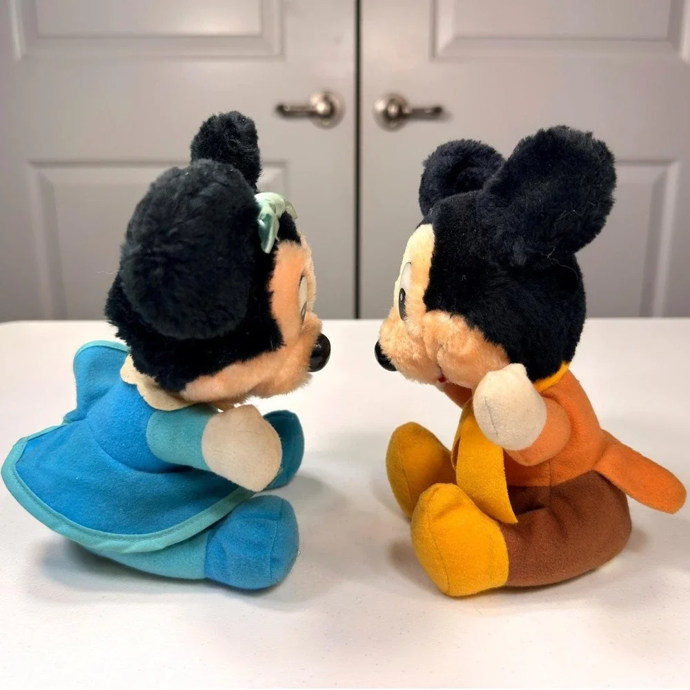1983 Vintage Disney Mickey & Minnie Mouse Christmas Carol Plush Set Korea Rare
